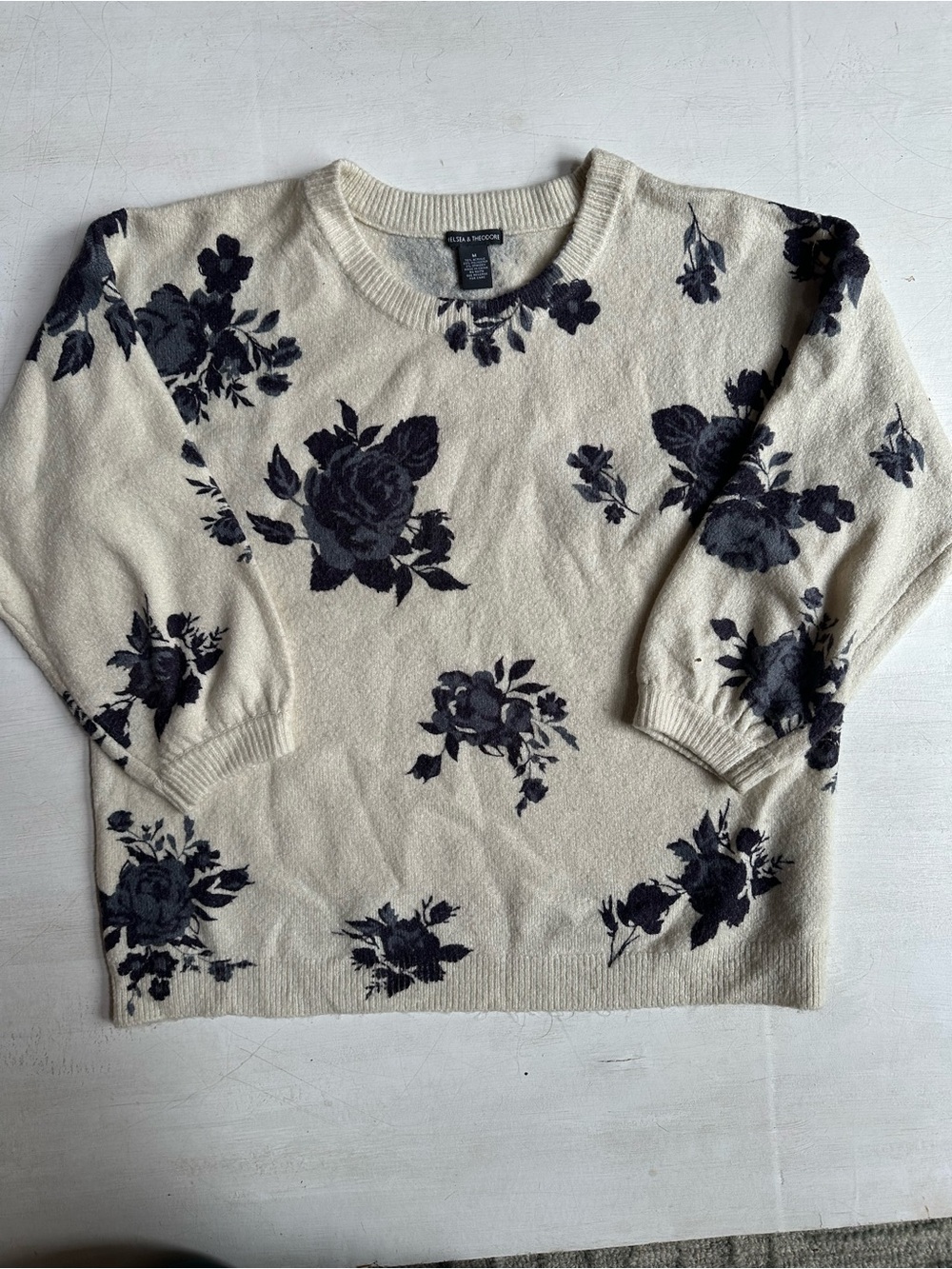 Chelsea & Theodore Cream Blue Floral Sweater